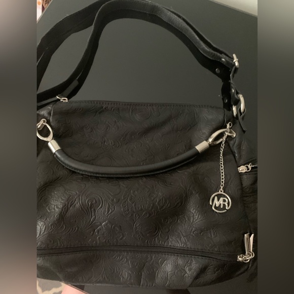 Roberta M  Designer  Italy Genuine Black Leather with Paisley Pattern Bag - Picture 6 of 7